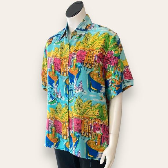 Funky fun vacation silk button up size 6 - Picture 3 of 3
